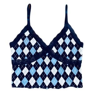 Divided H&M Navy and Light Blue Lace-Detail Camisole